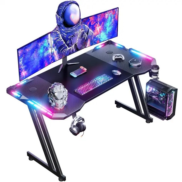 HLONONE Gaming Schreibtisch 120x60 cm mit LED Schwarz