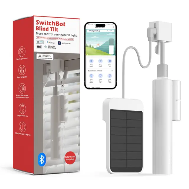 SwitchBot Blind Tilt Motorisierter Jalousie-Motor - Elektrischer Jalousie-Motor mit Bluetooth-Fernbedienung, solarbetrieben, Lichtsensorsteuerung, mit SwitchBot Hub Mini für Kompatibilität mit Alexa