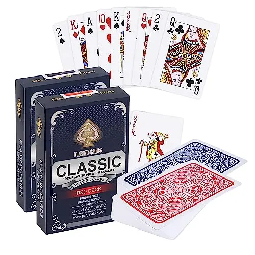 2X Kunststoff Spielkarten | Wasserdicht | Professionelle Qualität | 100% wasserdichter Kunststoff | Luxus Design Mit klassischer Karte | Flexibel Und Robust | Bridge & Poker | Duo Pack Rot und Blau