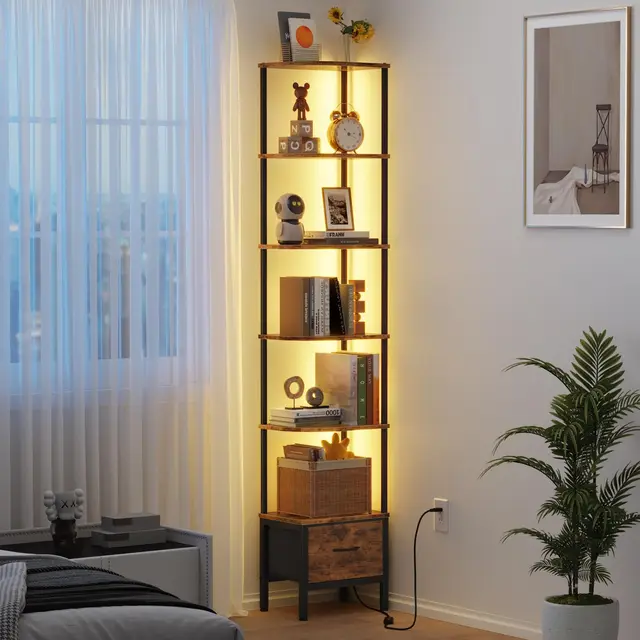 oyrreu eckregal led braun 6 ebenen