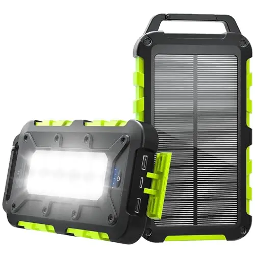 Solar Powerbank 26800mAh PD 22,5W Tragbares Solar Ladegerät USB C Outdoor Wasserdicht Externer Akku mit LED-Licht und 3 Ausgängen für Tablets Smartphones Outdoor Camping Grün