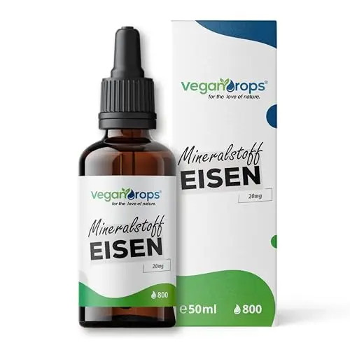 Eisen Tropfen - 20mg Eisen pro Tagesdosis - 800 Tropfen, 50ml - vegan, ohne Alkohol & in Deutschland produziert - zur Verringerung von Müdigkeit