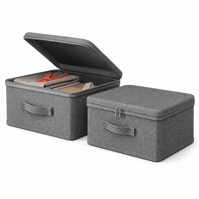 2 Stück Aufbewahrungsbox mit Deckel, Stoffboxen Aufbewahrung mit Griffen Faltbarer Aufbewahrungskorb Schubladen Organizer Box Aufbewahrungswürfel Kisten Kleiderschrank Stoffboxen, 30x20x14cm
