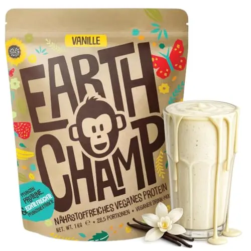 Vegan Protein Vanille | Keine Sucralose | Veganes Proteinpulver aus 4-Komponenten Pflanzliches Eiweißpulver - Laktosefrei, Glutenfrei - Ohne künstliche Aromen (Vanille, 1 Kg mit Dosierlöffel)