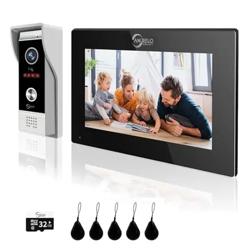 ANJIELO SMART 1080P Video Türklingel Kamera mit 7 Zoll Touchscreen Video Türklingel Gegensprechanlage(4 Kabel) Unterstützung Auto Aufnahme Infrarot Nachtsicht PIR Bewegungserkennung (schwarz)