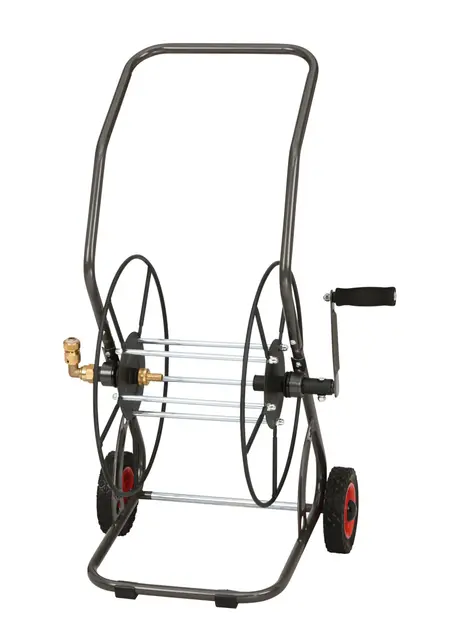 Sirocco Schlauchwagen 1/2" – robuster Schlauchaufroller aus pulverbeschichtetem Stahl, hochwertiger Gartenschlauchwagen mit Hartplastik-Rädern (PU) – stabile Lagerung & einfache Mobilität