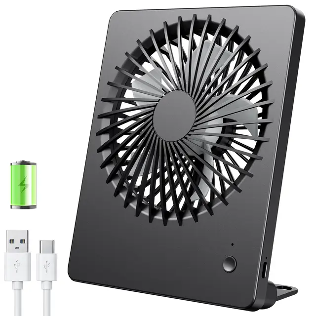 TriPole Tischventilator Leise, 2000mAh Ladefähige USB Ventilatoren Ausführen Bis zu 4-16 Std, 3 Geschwindigkeiten Tragbarer Akkulüfter-30dB, 180°Einstellbar, für Büro, Bibliothek, Reise-Schwarz
