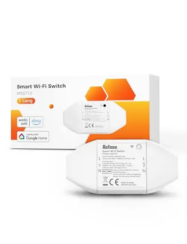 Refoss Smart Home WLAN Schalter, Alexa Lichtschalter kompatibel mit Alexa & Google Home, DIY Smart Lichtschalter mit Fernbedienung & Sprachsteuerung, 2500W (10A), 1 Stück