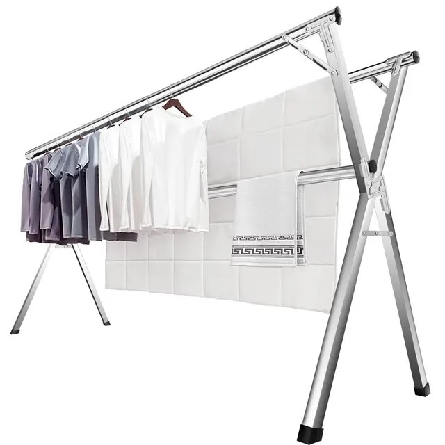 JAUREE 200cm Wäscheständer, Faltbarer Kleiderständer für drinnen und draußen, robuster Edelstahl Wäscheständer ständer, tragbarer, großer Kleiderständer stabil mit 20 winddichten Haken