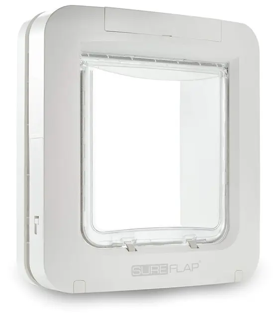 SureFlap Sure Petcare Mikrochip-Haustierklappe mit Sperrmodus, kompatibel mit RFID-Halsbändern und Mikrochips, EIN-Knopf-Steuerung, für Katzen und kleine Hunde, 4 x C-Batterien erforderlich, weiß