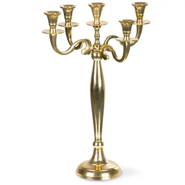 Gräfenstayn® Kerzenleuchter 1, 3 oder 5-armig Kerzenständer - Verschiedene Größen - Leuchter Kandelaber in Silber, Schwarz, Weiß oder Gold (M, Gold)