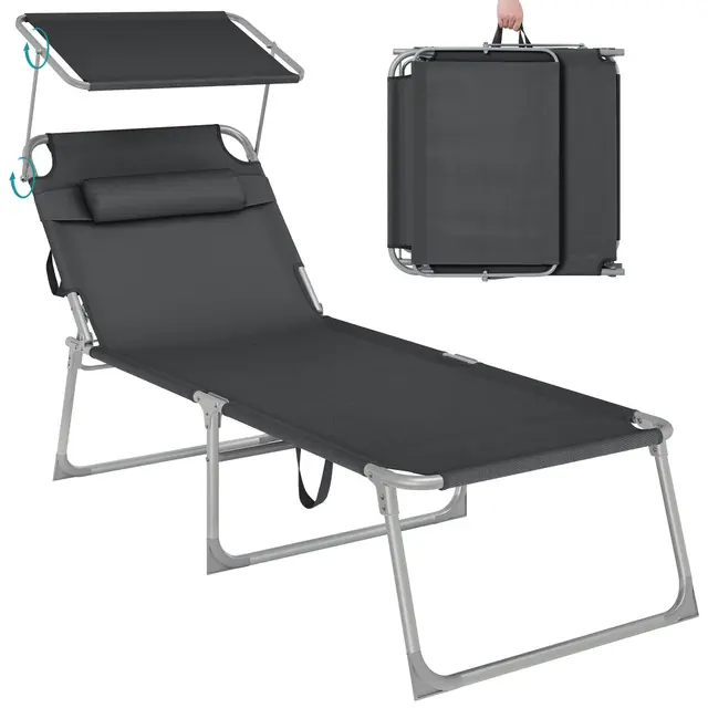 SONGMICS GCB22GYV2 Sonnenliege klappbar mit Sonnenschutz anthrazit