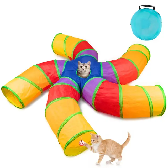 Depets Katzentunnel für den Innenbereich, großer 5-Wege-Spieltunnel und Schlauch mit Spielball, S-förmiges Faltrohr mit interaktivem Guckloch, ideal für Indoor-Übungen für Kätzchen