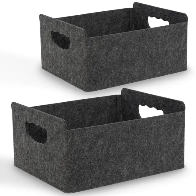 Filzkorb Aufbewahrungskorb aus Filz, Organizer Box für Schrank & Regal, Faltbarer Aufbewahrungskorb, Filzbox für Zuhause und Büro,Schwarz (2 Stück)