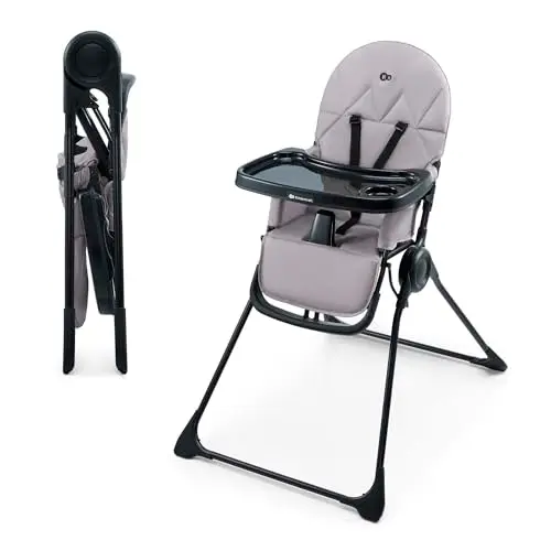 Kinderkraft BINCI Kinderhochstuhl, Babystuhl, leicht und faltbar mit Tablett, Fußstütze und 5-Punkt-Gurt, ideal für kleine Räume und Reisen, Grau