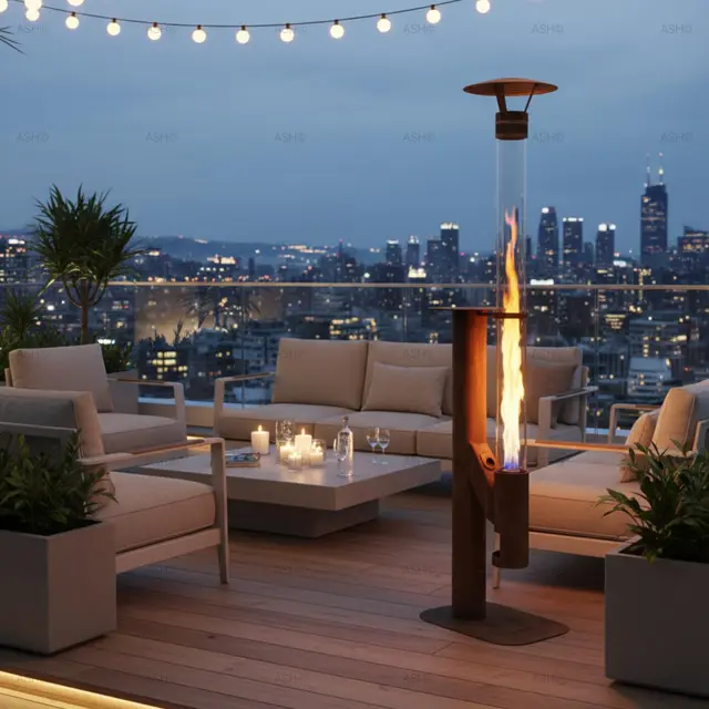 Pelletofen Cortenstahl 183 cm freistehend für Terrasse
