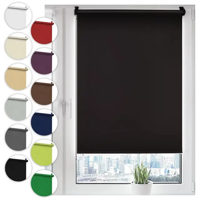 Verdunkelungsrollo Klemmfix ohne Bohren 110cm x 150cm Schwarz Verdunklungsrollo Fensterrollo Rollo Seitenzugrollo Klemmrollo für Fenster & Tür
