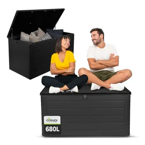 Grindi - Gartenbox 680 L - Auflagenbox wasserdicht Padda - Aufbewahrungsbox mit Deckel Garten - Kissenbox Outdoor wasserdicht - Geräteschuppen - Balkonmöbel - Gartenmöbel - Garten Zubehör