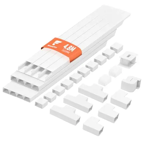 shinfly 4,8 m Kabelkanal Weiß, Kabelkanal Weiß Selbstklebend, Kabelschacht Weiss von Kabeln, Kabelleiste für die Wand, TV - 15x10 mm (0,4m x 12Stück)