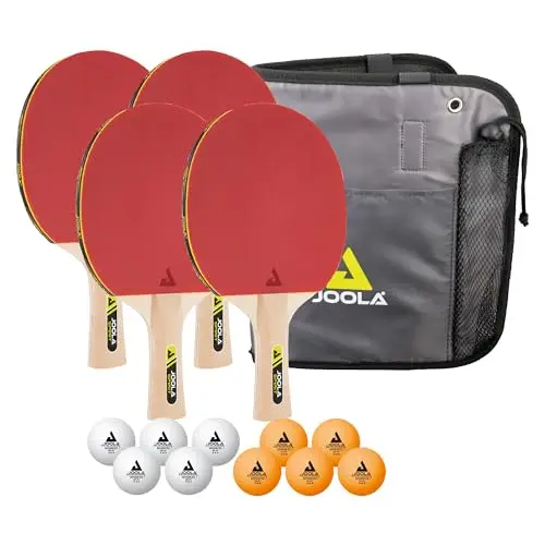 JOOLA Tischtennis-Set Family, Tischtennis-Set mit 4 Tischtennisschlägern, Tischtennisbällen und Tragetasche