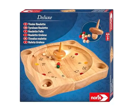 noris 606101930 Deluxe Tiroler Roulette, Der Holzspiel Klassiker aus den Alpen mit Holzkreisel, ab 6 Jahren