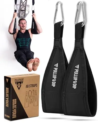 PULLUP & DIP Bauchmuskelschlaufen Armschlaufen für Bauchtraining, Klimmzugstange Schlaufen Bauchtrainingsschlaufen für Tür Reck und Turnstange, 2er-Set Karabinerhaken als Ab Straps
