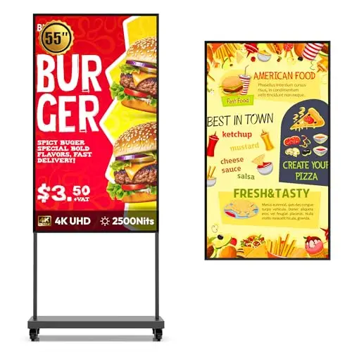 HARZHI 55 Zoll Digital Signage Display 3000Nits Ultraheller Digitaler Werbedisplay für Window, 2K Schaufenster Display, Android 14, Cloud/App Steuerung, CMS/USB/WiFi/HDMI, für Restaurant/Retail Store