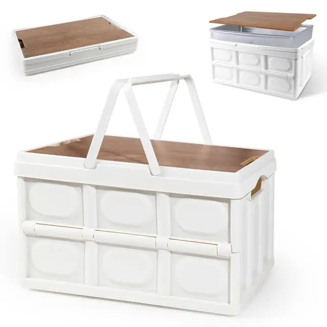 PTSUPLES Klappbox Faltbar 30L mit Holzdeckel Weiß