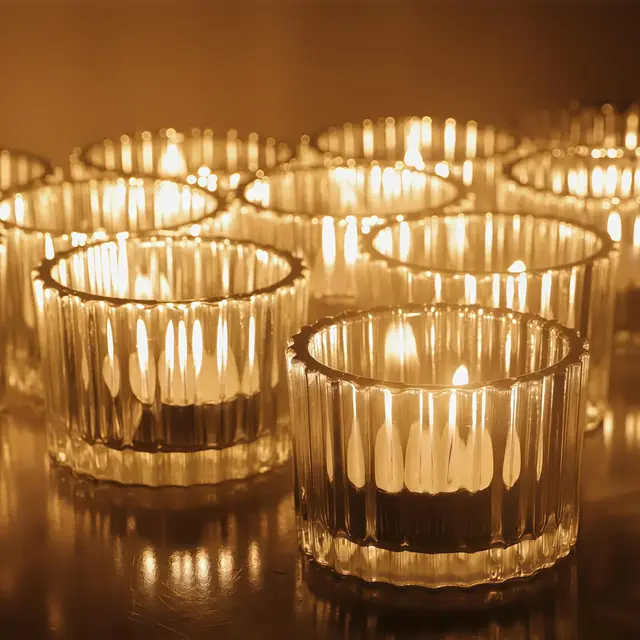 12 Stück Teelichthalter Glas für Heimdekoration, Gerippte Teelichtgläser Vintage für Weihnachtsdekoration, Clear Kleine Teelichter Glas für Hochzeit und Geburtstagsparty (5 cm × 3,5 cm)
