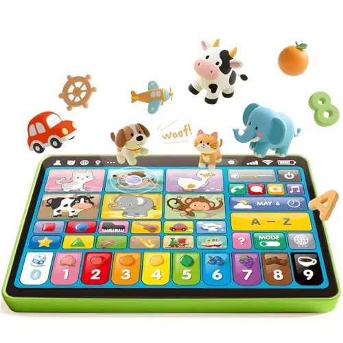 hahaland Kinder Laptop Baby Tablet für 1 2 3 Jahr alte Jungen Mädchen, Augenfreundliches Elektrisches Lernspielzeug mit Words,Zahlen,Alphabete,Songs, Montessori Spielzeug (EN/DE/FR/IT/ES)