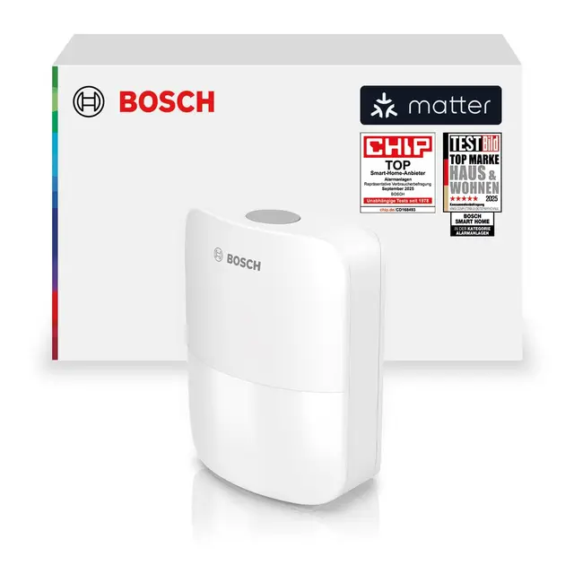 Bosch Smart Home Bewegungsmelder II [+M], Bewegungsmelder aussen und innen, EN Grad 2"-Zertifiziert, Orientierungslicht, Kleintierfilter, Erfassungsbereich bis 13 m, Matter kompatibel