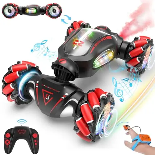 Fosgoit Ferngesteuertes Auto Spielzeug Weihnachten Geschenk Junge Kinder 6 7 8 9 10 Jahre 1:18 Ferngesteuert Auto mit Handsteuerung Fernbedienung Sprüher LED-Licht Stunt 2.4Ghz 4WD RC Drift Car