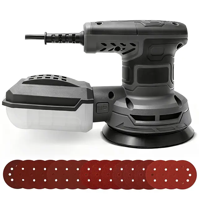 320W Exzenterschleifer, 6-stufige Drehzahlregelung (8000–13000 U/min), 16 Schleifpapiere, 125mm Schleifteller, Mini Schleifmaschine für Holz, Elektrischer Schwingschleifer
