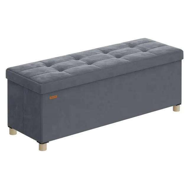 SONGMICS Sitzbank mit Stauraum, Hocker faltbar, 38 x 110 x 40 cm, Aufbewahrungsbox mit Deckel, Fußhocker 112 L, Samt, bis 300 kg belastbar, Flur Wohnzimmer Schlafzimmer, schiefergrau LSF0518G02