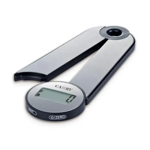 CAMRY Digitale Elektronische Zusammenklappbare Küchenwaage für Reisen Camping Unterwegs Faltbare Küchenwaage Waage mitnehmen, 5KG/11lb, lb:oz/g fl'oz/ml, LCD Anzeige, Größe 7*23cm(Silber-Schwarz) | Für Reisen Camping Unterwegs mitnehmen, 5KG/11lb, lb:oz/g fl'oz/ml Einheiten, LCD Anzeige, Größe 6,5x22,5x1,5cm, Edelstahl