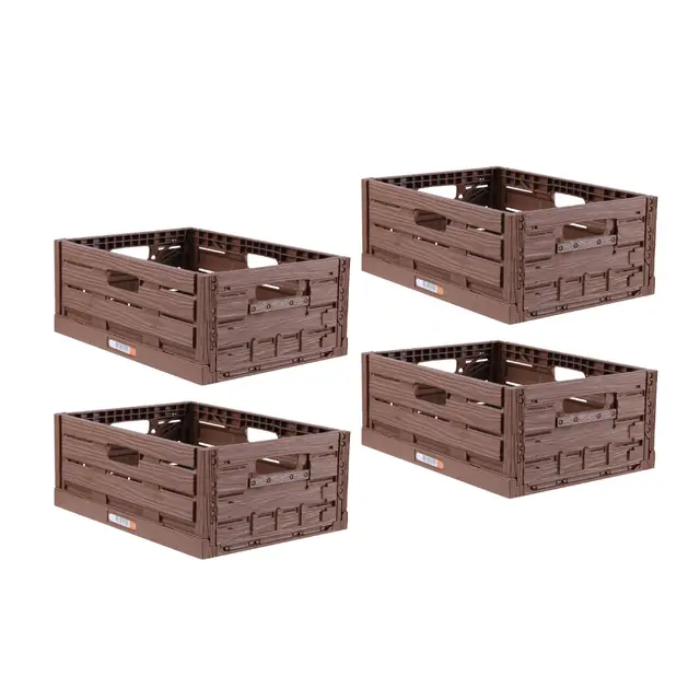 Bestlivings Faltbare Klappbox in Holzoptik - Mehrpack (4, 40 x 30 x 16,3cm) | Klappkiste stapelbar | Einkaufskorb Aufbewahrungsbox Kunststoff | Gemüsekiste Obstkiste Kofferraum