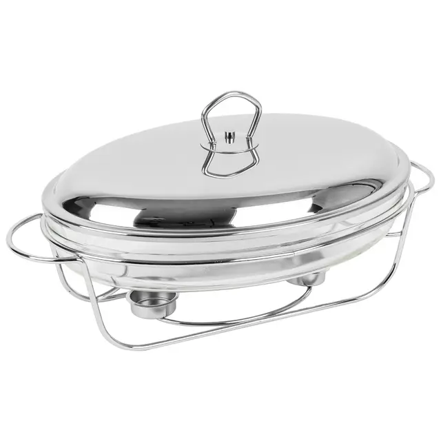 KARL HAUSMANN Wärmebehälter für Speisen mit Glaseinsatz - 3L - Teelicht Warmhalteplatte - Edelstahl Gestell und Deckel mit Griff - Speisenwärmer - Warmhaltebehälter Essen - Chafing Dish Behälter