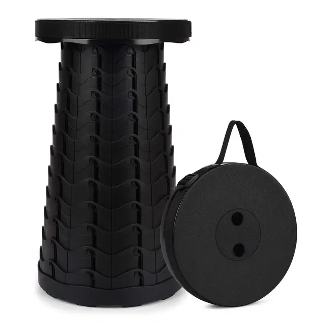 Tragbarer Klapphocker, Zweiten Generation Mini Teleskophocker Leichte Campinghocker für Outdoor Camping Angeln BBQ Drinnen Küche, Belastung 397 lb (L-schwarz)