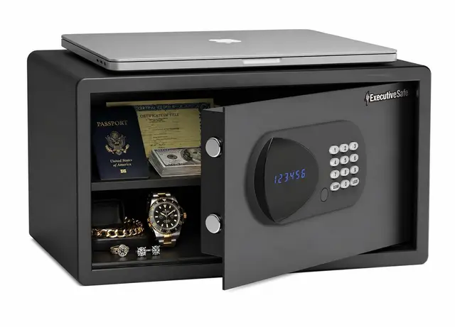 Executive Safe ACS-6 Großer digitaler Laptop-Safe für Zuhause, Büro und Hotel – passend für 17-Zoll-Laptop, Regal, elektronische Tastatur, motorisierte Schrauben, LED-Display, USB-Anschluss und