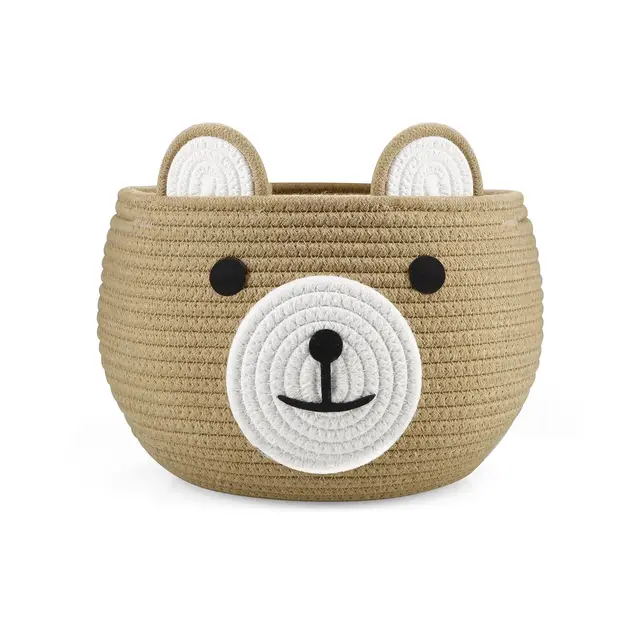PandaEar Babykorb aus Baumwollseil, Kinderzimmer-Organizer mit niedlichem Bären-Design zur Aufbewahrung von Säuglings- und Neugeborenen-Essentials
