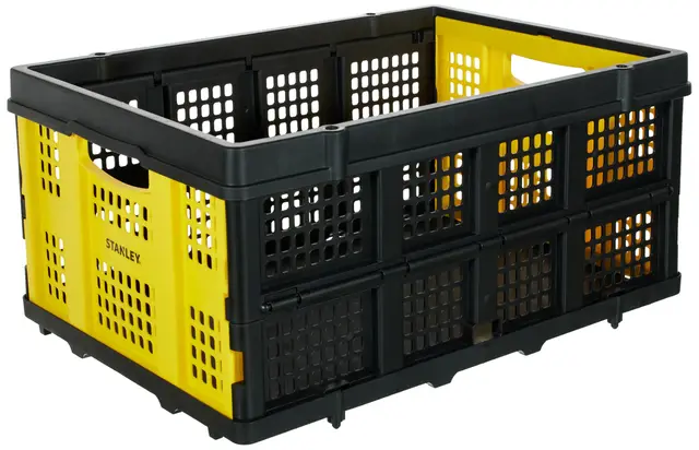 Stanley Stabile Klappbox in Industriequalität, Patentierter Faltmechanismus, Solide Konstruktion, Hohe Traglast, Stapelbar, Rasten ineinander ein, Gelb, SXWTD-FT505