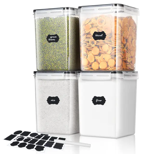 5,2L Groß Vorratsdosen mit Deckel Luftdicht 4er Set mit Kreidemarker und Etiketten, BPA Frei Plastik Aufbewahrungsbox Küche, Zucker Pasta Mehl Müsli Cornflakes Aufbewahrung Vorratsbehälter