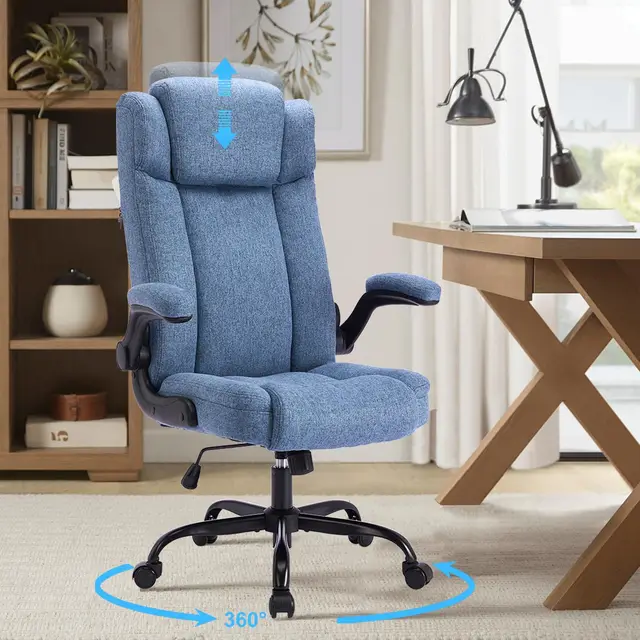 Bürostuhl Ergonomischer 180KG Belastbarkeit Chefsessel Stoff Flip-up Armlehnen/110° Wippfunktion Chefsessel mit Hoher Rückenlehne und Breitem Sitz Schreibtischstuhl