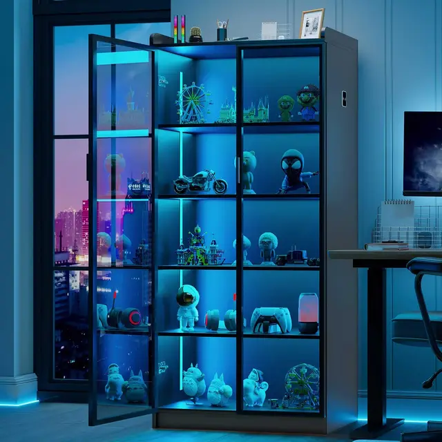lvifur led vitrine buffetschrank 165 cm