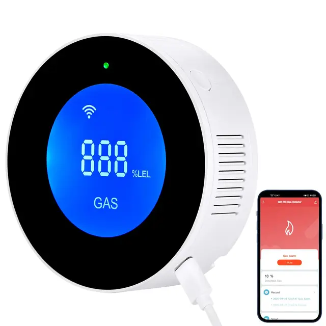 D MODUN WLAN -Gasmelder, tragbarer Gasleckalarm, kompatibel mit Smart-App, Tuya, Gasmonitor für Zuhause, Küche und Wohnmobil, Methangassensor mit 85-dB-Sprachalarm und visuellem Gaskonzentrationsalarm