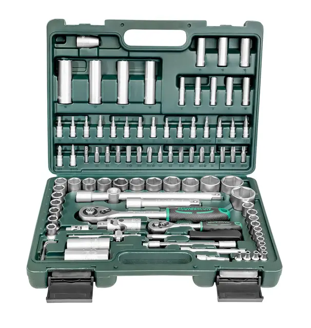 Brüder Mannesmann Steckschlüsselsatz, 94-teilig - Werkzeugkoffer mit Ratschen, Schraubendreher, Verlängerungsstücken, Stecknüssen & Bits - mit 12,5mm (1/2”)- und 6,3mm (1/4”)-Antrieb | M98410