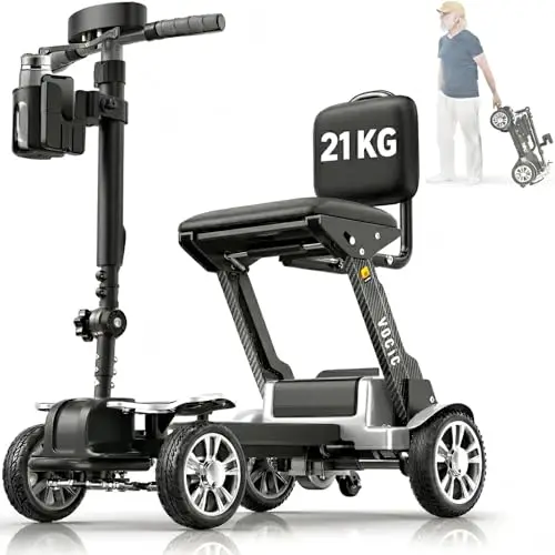 VOCIC D71 Elektromobil klappbar leicht für Senioren 21KG,Kohlefaser Elektrischer Mobilitätsroller mit längenverstellbaren Rahmen bis 150KG,faltbar Flugzeugzertifizierung 20KM,5 Jahre (Helles Silber)