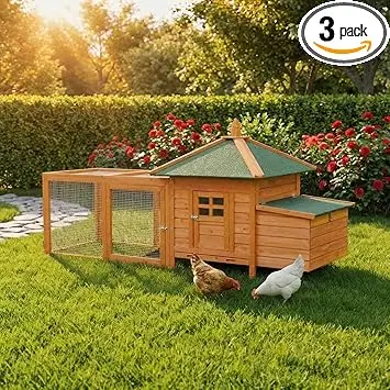 Miweba MyAnimal Hühnerstall für 3 Hühner | 206x73x123 cm Winterfest - Vogelhaus - Hühnergehege mit Nistkasten - Voliere - Hühnerhaus - Freilaufgehege Huhn - Legenest - Vogelvoliere - Gehege (Braun)