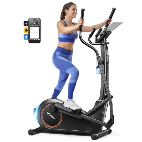 MERACH Selbstbetriebener Crosstrainer für Zuhause, 42 cm Schrittlänge, Ultraleiser Ellipsentrainer mit Magnetwiderstand, 16 Widerstandsstufen, Bluetooth, App & Pulssensor, bis 150 kg