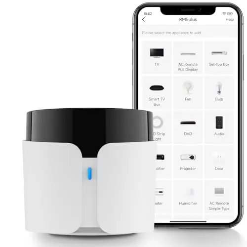 Broadlink RM5plus Universal Infrarot-Fernbedienung, Sprachsteuerung mit Alexa & Google Assistant, WLAN Smart Home Fernbedienung für TV, AC, Ventilatoren, All-in-One Hub mit Szenen & Timer